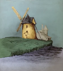 Wiatrak w Normandii we Francji. ok. 1830 (ilustracja)