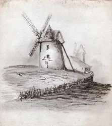 Wiatrak w Normandii we Francji. ok. 1830 (ilustracja)