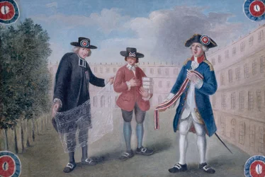 Do trzech stanów. Szyld handlarza kokardami w Palais-Royal. Palais-Royal, 1. dzielnica, Paryż