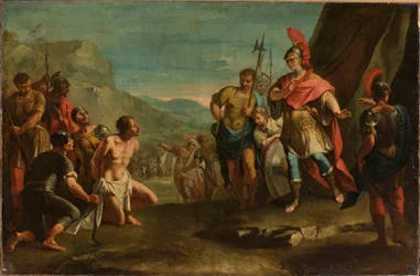 Zabójca Dariusza przed Aleksandrem (król Poros i Aleksander Wielki)