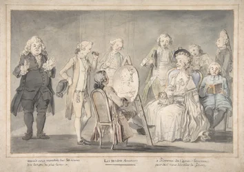 Rysunek satyryczny: Artysta malujący portret staruszki, 1729-1804.