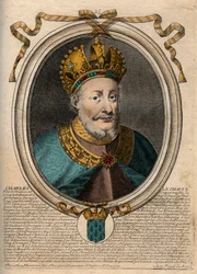 Portret Karola II Łysego (823-877), króla Francji - Karola II (823-877) Łysego - grawer z 