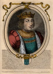 Portret Karola V Mędrca (1338 - 1380) - Karol V Mądry lub Karol V Mędrzec, Król Francji z Domu Walezjuszów - grawer z 