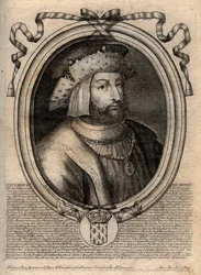 Portret Clotaire (Clothaire) II (584 - 628), Król Neustrii i Król Franków - Clotaire lub Chlotar II (zm. 629) Król Franków - rycina z 