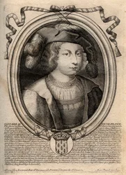 Portret Chlotara III (652 - 673), króla Neustrii i Burgundii - Chlotara III lub Chlotara III, króla Franków z rodu Merowingów - rycina z 