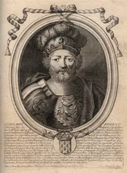 Portret Eudes (Odon) (w. 860 - 898), hrabiego Paryża i Troyes, ówczesnego króla Francji - EUDES hrabiego Paryża wybranego na tron francuski po obaleniu cesarza Karola - grawer z 