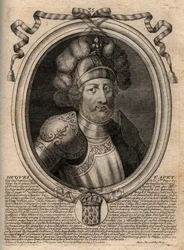 Portret Hugues I Capet (ok. 941 - 996), księcia Francji, a następnie króla Francji - Portret Hugues I Capet (ok. 941-996), króla Francji - rycina z 