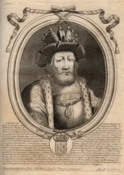 Portret Ludwika II Begue lub Faineant (846 - 879), Króla Franków - Ludwik II The Stammerer 848 do 879 - rycina z 