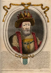 Portret Ludwika II Begue lub Faineant (846 - 879), Króla Franków - Ludwik II The Stammerer 848 do 879 - rycina z 