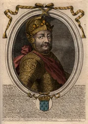 Portret Philipa II dit Philippe Auguste (1165-1223) - Philip Augustus II (1165-1223) King of France - grawerowanie z 