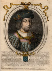 Portret Filipa V Długiego (1294-1322), króla Francji - Filipa V (1294-1322) "Wysoki" - grawer z "Les Augustes Reprezentacje wszystkich królów Francji od Faramonda do Ludwika XIV", Paryż