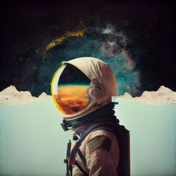 Abstrakcyjny obraz samotnego astronauty w kosmosie, wydruki ścienne