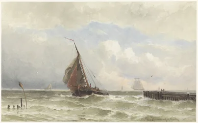 Port Vlissingen, z przypływającym żaglowcem