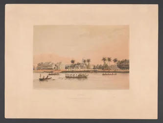 Nabrzeże z domem gubernatora w Paramaribo Surinam. Dom rządowy i plac w Paramaribo (tytuł na obiekcie) Indie Zachodnie (tytuł serii na obiekcie) Widoki z holenderskich Indii Zachodnich (tytuł serii)