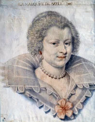 Portret kobiety listów Magdeleine de Souvre, markiza de Sable (1599-1678), córki Gilles de Souvres, markiz de Courtenaux” Rysunek Daniel Dumonstier lub Dumoustier (1574-1646) XVII-wieczny Paryż, Musee du Louvre