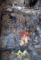 Chrystus i aniołowie, fresk w bizantyjskim kościele Agios Constantinos i Agia Eleni, Voukolies, Kreta, Grecja (zdjęcie)