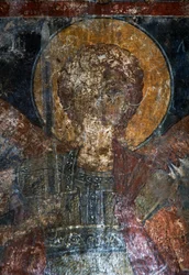 Figura świętego, fresk w bizantyjskim kościele Agios Constantinos i Agia Eleni, Voukolies, Kreta, Grecja (zdjęcie)