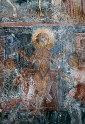Męczeństwo Chrystusa, fresk w bizantyjskim kościele św. Jerzego, Komitades, Kreta, Grecja (foto)