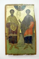 Święci, malowidło na drewnie w klasztorze Arkadi, Kreta, Grecja (zdjęcie)