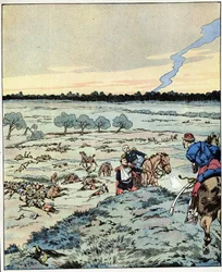Pancerniki? Nie ma więcej! Odpowiedź generała na oficera, który domagał się wsparcia w bitwie pod Reischoffen, znanego z ciężkiej służby w 1870 roku. Ilustracja Joba (Jacques Marie Gaston Onfray i Breville) (Jacques-Marie) (1858-1931) dla t