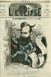 Karykatura Emile Keratry (1832-1904), francuskiego polityka. Okładka w „L