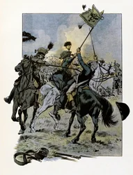 Śmierć Teofila Malo Corret de La Tour (lub Latour) z Owernii (1743-1800) zginął 28 czerwca 1800 roku w bitwie pod Oberhausen od włóczni podanej przez austriackiego ułana - Ilustracja Hioba ( Ja