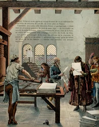 Historia Francji w średniowieczu (średniowiecze): Król Francji Ludwik XI zwany Roztropnym (1423-1483) sprzyjał rozwojowi przemysłu poligraficznego. Król odwiedził Sorbonę w obecności typografów Ulricha Geringa (Guerinch lub Guernich