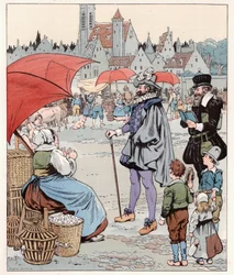 Chciałbym poznać cenę kłamcy. Król Francji Henryk IV (1553-1610) szliśmy. Ilustracja Joba (Jacques Marie Gaston Onfray i Breville) (Jacques-Marie) (1858-1931) do książki „Les grands mots historique du pays de France”” 1915. Szeregowy płk