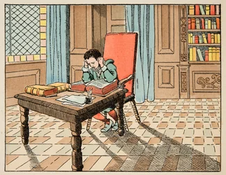Ilustracja zaczerpnięta z książki „Le bon roy Henri”, ilustracja Jacques Marie Gaston Onfray de Breville dit JOB (1858-1931): Edukacja w XVI wieku: wykład klasyki - Kolekcja prywatna