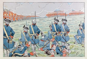 Jacques Marie Gaston Onfray de Breville z pracy (1858 - 1931); Ilustracja z książki „Les epees de France”: Bitwa pod Fontenoy 11 maja 1745; Zb, część