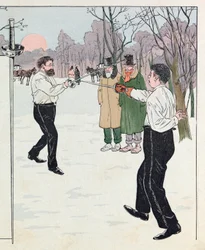 Jacques Marie Gaston Onfray de Breville zwany PRACĄ (1858 - 1931); Ilustracja z książki „Les epees de France”: Pojedynek w 1894; Dz.U., Udostępnij