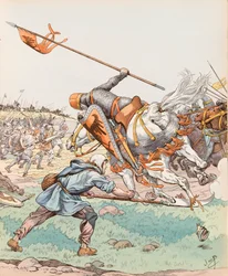 Jacques Marie Gaston Onfroy de Breville dit JOB (1858-1931) - Le reaper de Bouvines (chłop biorący udział w bitwie pod Bouvines w 1214 r.), zbiory prywatne