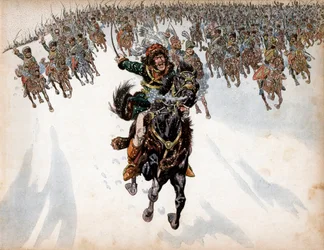 Joachim Murat (1767-1815) na czele kawalerii w bitwie pod Iławą Pruską 8 lutego