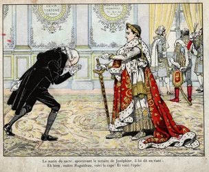 Napoleon i notariusz Raguideau rankiem w dniu koronacji, 1804 - litografia Joba (Jacques