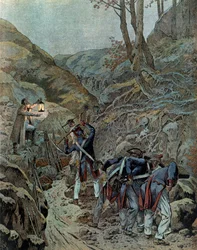 Kampania pruska (1806): wojska pracowały nad poszerzeniem przejścia dla armat u podnóża góry Iena w przeddzień bitwy (która wybuchła 14 października