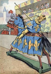 Scena z historii Francji w zabawkach: Śmierć króla Francji Henryka II (1519-1559). W dniu ślubu jego córki Elżbiety z Filipem II Hiszpańskim, 30 czerwca