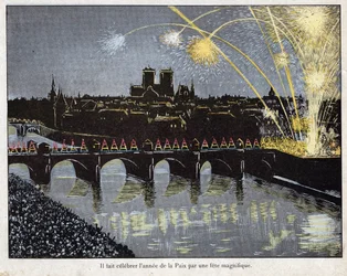fete de la Paix le 18 brumaire an X (9/11/1801) - Napoleon zorganizował wspaniały festiwal z okazji Roku Pokoju, 9 listopada 1801 - litografia Hioba (Jacques Onfroy de Breville) z „” Le Grand Napoleon des Petites Dzieci””” 1893