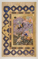 Polowanie na dzikie zwierzęta, ok. 1540 (tusz, gwasz i złoto)